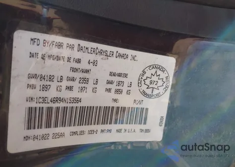 2004 Chrysler Sebring Lx из США, поврежденный, VIN 1C3EL46R94N153564